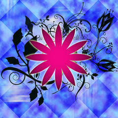 flowers on the Blue Tiles Background
