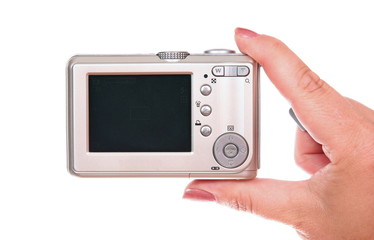 small silver digital photo camera