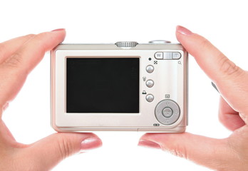 small silver digital photo camera
