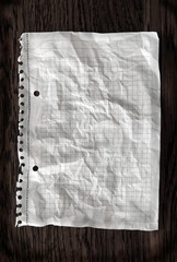 Sheet of crumpled paper from notepad