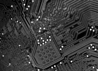 Printed circuit board in black and white