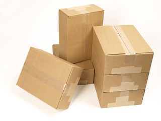 Closed shipping boxes quarter view