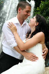Bride and groom celebrating their wedding day.