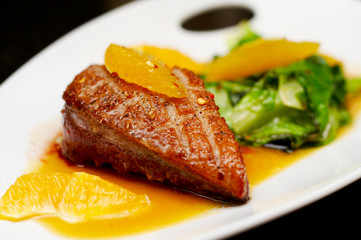 Roasted duck breast fillet with miso-orange sauce