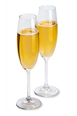 Two isolated champagne glasses