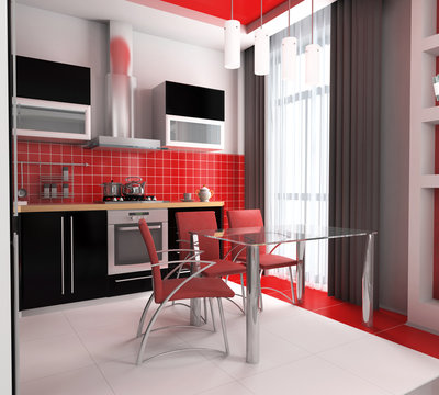 Modern interior of kitchen with a lunch zone