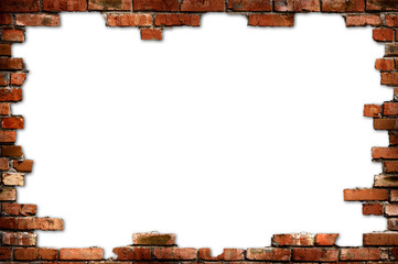 Brick frame isolated with clipping path on white background