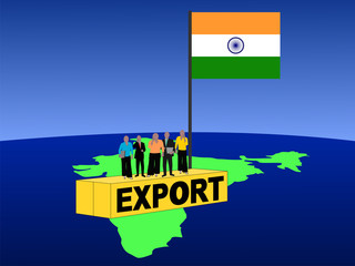 Indian business team on export container with flag