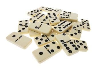Pile of Dominoes on White Background