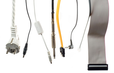 many all sorts cables isolated on white