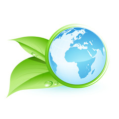 Planète terre bleue et feuilles vertes