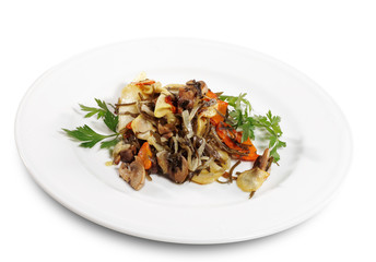Baked Potatoes Slice with Mushrooms Isolated on White Background