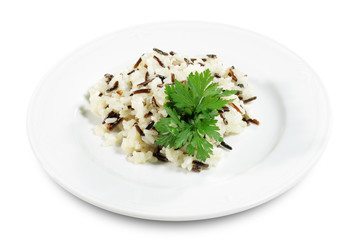 Garnish - Wild Rice Plate Isolated on White Background