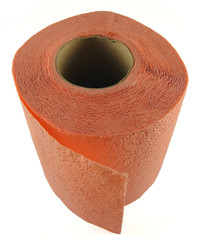 Pink toilet paper, isolated on white background