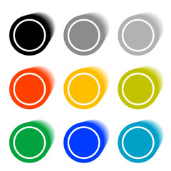 Set of cylindrical buttons in nine color variations.