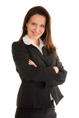 confident woman manager posing on white background