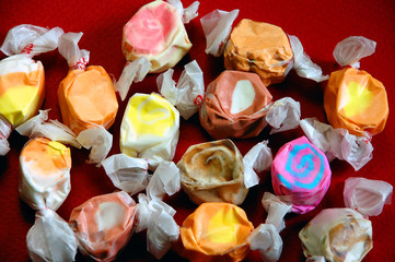 Colorful wrapped taffy candy