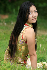 Portrait of Traditional Chinese Girl in an Authentic Dress
