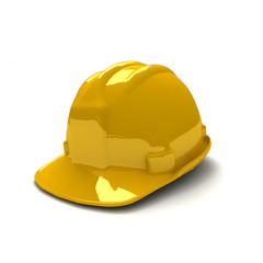3D rendering of shinny new yellow safety helmet