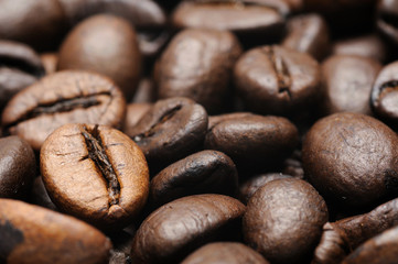 Close up of roasted coffee beans
