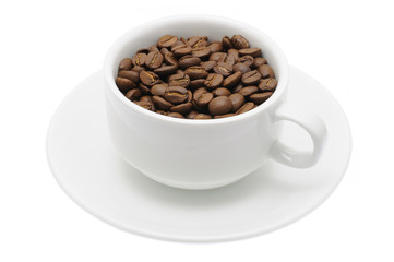 Cup of coffee beans in isolated white background
