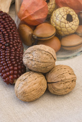 colors of autumn, composition with fruit and towels