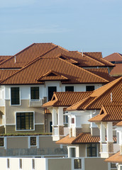 Typical roof pattern of residential area in an Asian country.