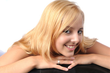 Mädchen Blond Haare ausruhen lächeln ruhen