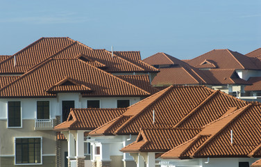 Typical roof pattern of residential area in an Asian country.