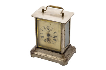 Vintage golden brass clock from perspective view