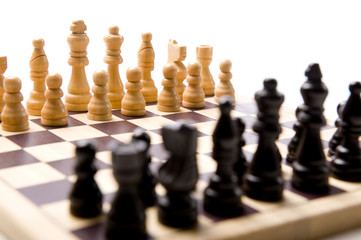 A chess set on a white background