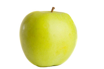 Green delicious apple on a white background