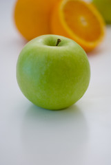 Fresh green apple fruit breakfast on white background