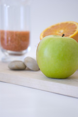 Fresh green apple fruit breakfast on white background