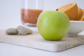 Fresh green apple fruit breakfast on white background