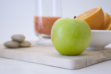 Fresh green apple fruit breakfast on white background