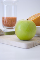 Fresh green apple fruit breakfast on white background