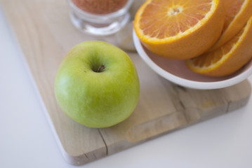 Fresh green apple fruit breakfast on white background