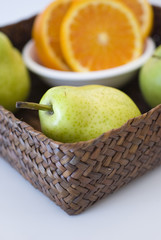 orange, apple and pear fresh fruit isolated on white