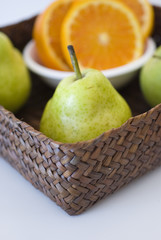 orange, apple and pear fresh fruit isolated on white