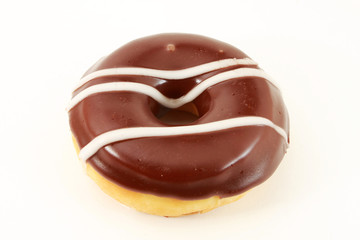 Chocolate glazed donut, isolated on white