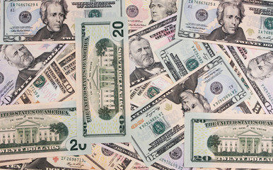 US 10 and 20 dollar bills filling the frame