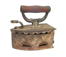 Flat iron old rusty isolated on white