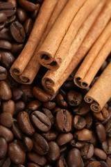 aromatic coffee - coffee beans and cinnamon sticks