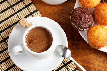 cup of hot coffee with pie