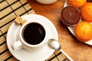 cup of hot coffee with pie