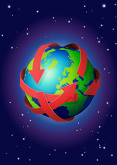 Globe terrestre et fl&egrave;ches rouge