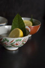 Asian herb tea on an old rustic cup