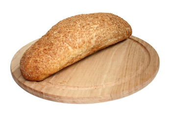 Bread on a chopping board.