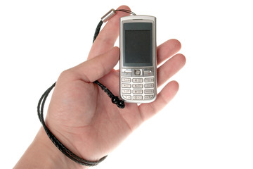 Small Silver Mobile Phone Device in hand
